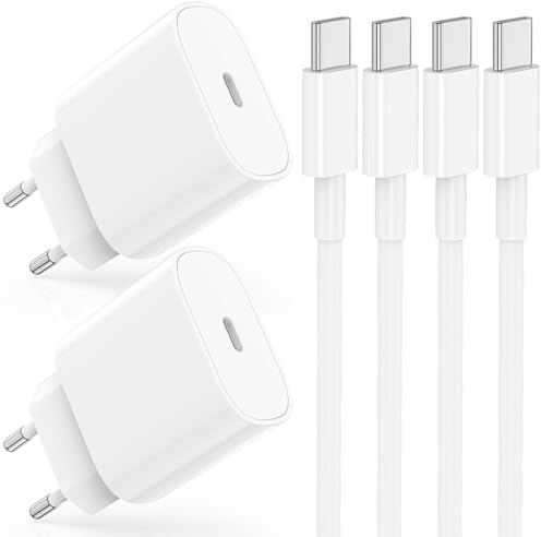 20W USB C Chargeur Rapide et 1M Câble（2Pack） for iPhone iPhone 16/16Pro/16Pro Max/16 Plus/15/15Pro/15 ProMax/15 Plus/iPad Pro/iPad Air, USBC Prise Mural Type C Secteur Adaptateur Alimentatio