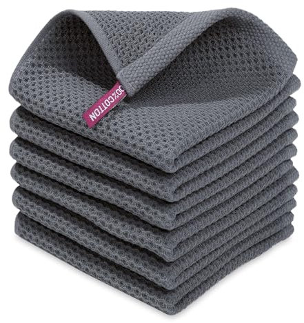 AMFUN 6 Paños de Cocina, 30x30cm Trapos Absorbentes con Diseño de Gofre, Algodón para Secar (Dark Gray)