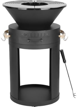Barbecue plancha brasero a charbon et bois Cesar - 49 x 49 x 92 cm - Noir