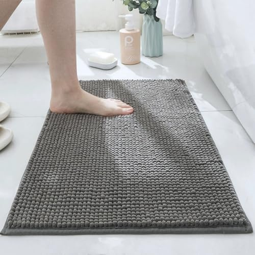 LEZUAN Tappeto Bagno in Ciniglia, Tappetino Bagno Antiscivolo, Tappeto Doccia Assorbente, Tappeti da bagno Morbido, Lavabile in Lavatrice(Grigio scuro,60x90cm)