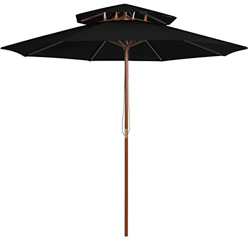 Fasba Sonnenschirm Ampelschirm Gartenschirm Marktschirm Strandschirm Schirm Sonnenschutz mit Doppeldach und Holz-Mast Schwarz 270 cm