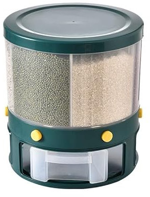 6-Grid Round Food Dispenser , 10kg Large Capacity Rice Grain Bucket Dry Food Dispenser, 360° Rotating Food Dispenser Rice Storage Round Grain Dispenser, Food Storage Container, for Grain Flour Rice Be