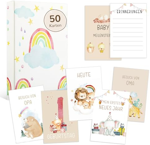 50 tarjetas de hitos para bebé, estilo boho, regalo para nacimiento, niño y niña, Mi primer año, regalo para recién nacidos, hitos para bebé, con caja de regalo para nacimiento, bautizo, baby shower