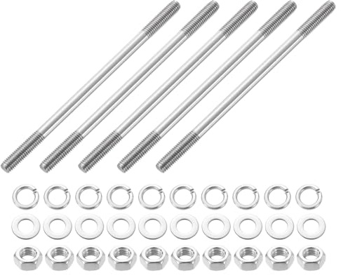 QUARKZMAN 5pcs Espárragos de Doble Roscado M8x140mm Acero Inoxidable 304 | Pernos de Varilla Roscada Doble, Pernos de Espárrago de Doble Roscado, con Tuercas y Arandelas Planas & de Seguridad