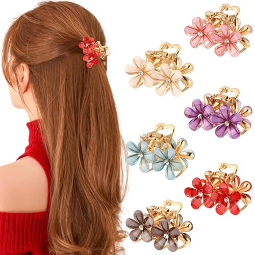 OuryTech Blumen Haarklammer, 6 pièces de pinces à cheveux en fleur comme accessoires pour femmes et filles, élégantes pinces à cheveux au design floral