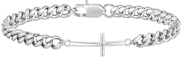 TOLOWOBK Bracelet Croix Homme Garçons Gourmette Argenté Acier Inoxydable
