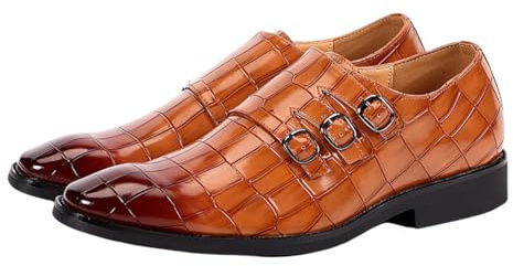 Hantverkade Lacklader Affärsloafers Vintage Dubbel Monk-strap Klädkor For Män Bröllop Och Avslappnade Tillfällen(Brown,43 EU)