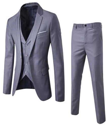 Herr affärsdräkt 3 delar solid formell blazer och byxor för arbete kontor smal passform bröllopskostym 1 knapp klassisk blazer väst byxor set snygga blazers outfit formella brudgum smoking bal