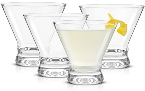 JoyJolt Afina Stemless Martini Glasses Set of 4, 8.5oz Liquor Drinking Glasses for Cocktail and Margarita, Bar Glass Cups, Glass Dessert Cups