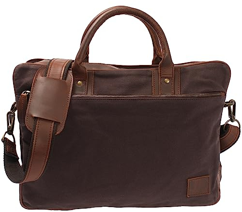 LECONI Aktentasche funktionelle & praktische Arbeitstasche für Damen und Herren Handgepäck Trolleytasche Bürotasche Ledertasche für Freizeit und Alltag aus Canvas + Leder 41x30x16cm LE3066-C