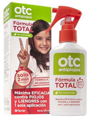 OTC Antipiojos Fórmula Total, Tratamiento Pediculicida Sin Insecticida, Elimina el 100% de Piojos y Liendres en 2 Minutos, 1 Única Aplicación, Apto a Partir de 1 Año, Spray 125 ml