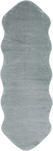 andiamo Teppich Lambskin - Kunstfell - flauschiger Teppich Schlafzimmer - geeignet als Bettvorleger Schlafzimmer oder als Fellteppich Wohnzimmer - Lammfellimitat pflegeleicht 55 x 160 cm hellgrau