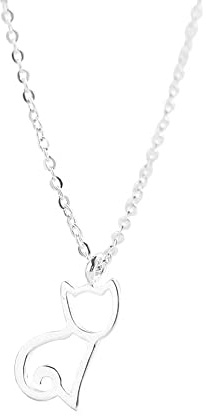 Belons - Collar con colgante de gato en plata de ley 925 con cadena ajustable para niñas, mujeres y niños