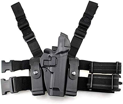 GexguneTactical Leg Holster rechts Hand Paddel Oberschenkel Gürtel Level 3 Lock Duty Pistole Pistole Holster w/Magazin Fackel Beutel