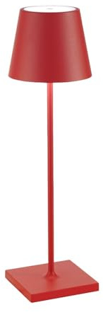 Zafferano, Poldina Pro, Lampada da Tavolo Ricaricabile e Senza Fili con Controllo Touch, Utilizzabile anche come Lampada da Esterni, Dimmer, 2200-3000 K, Altezza 38 cm, Colore Rosso