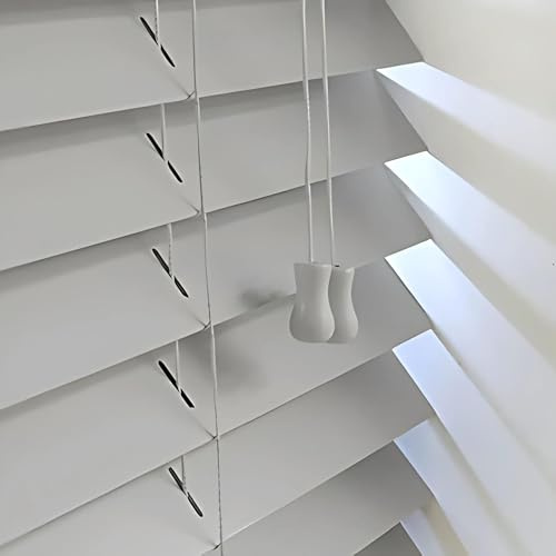 Funky Gadgets Faux Wood Blinds Window Venetian Blinds with Strings and THE OTHER with TAPE Window Blinds Embossed 50mm Slats TRIMMABLE Easy Fit Home Office (Nimbus Grey, 90cm width x 150cm drop)