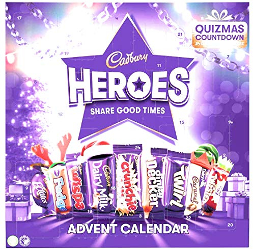 Dairy Cadburys Heroes Quizmas Countdown Adventskalender 232 g, entsperren Sie 24 Tage interaktives Spaßquiz
