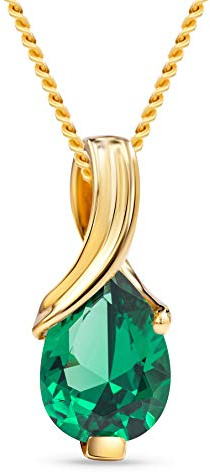 MIORE Halskette Damen mit Kettenanhänger Gold 14K 585, Geburtsteinkette, Edelsteinkette Rubin/Smaragd/Saphir Anhänger, Kette Damen 45 cm Lang aus Gold14k / 925 Sterling Zilver (Vergoldet)