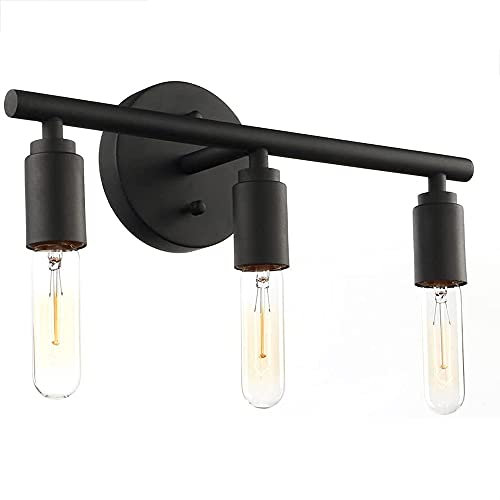 Mengjay Trade Lámpara de pared，Aplique Espejo Baño Vintage con 3 Luces, Lámpara de Espejo Baño de Hierro Negro, Aplique Pared, Luz de Espejo de Baño, Zócalo E27, Bombilla no Incluida. (Estilo negro)