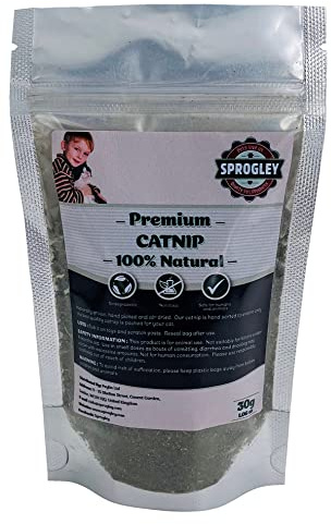 SPROGLEY PREMIUM CATNIP, Catnip Treat for Cats, All Natural, No herbicides or Pesticides, 30g Resealable Bag