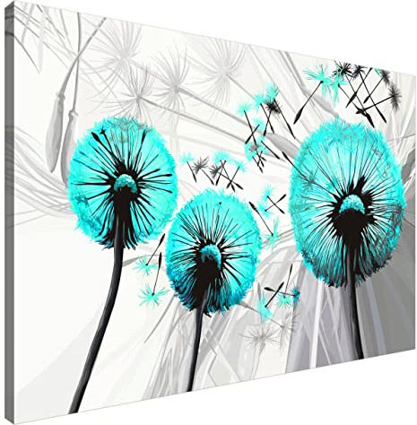Estika Leinwand bilder - Pusteblume Türkis - 90x60 cm, 1 teilige kunstdruck - Wandbilder wohnzimmer, schlafzimmer, Moderne wanddeko, Bild auf leinwand - Blumen bilder - 4029A_1L