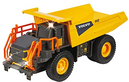 Majorette - Volvo Rigid Hauler Kipplaster (20 cm) - Muldenkipper (gelb / orange) mit Gummireifen, Licht & Sound, Baustellenfahrzeuge, hochwertiges Spielzeug-Auto für Kinder ab 3 Jahren
