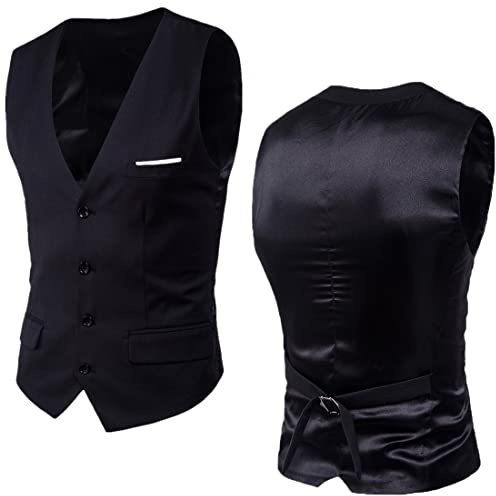 ORANDESIGNE Herren Formelle Party Hochzeitsanzug Weste Einfarbig Westen Anzugwesten für Männer Einfarbig Weste Satinweste A Schwarz L