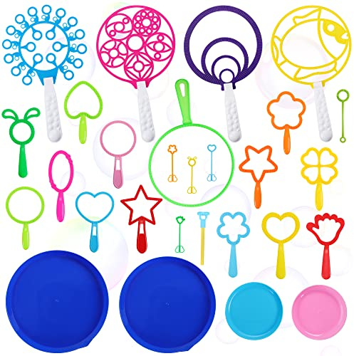 Oun Nana Bubble Wands Set for Kids with Tray, 28 PCS Big Bubble Maker Wand Toys Bulk for Kids Summer Outdoor Activity Games Birthday Gifts Party Favors