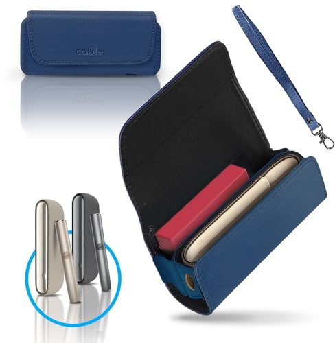 CABLE TECHNOLOGIES Custodia in Eco-Pelle di Alta Qualità compatibile con IQOS ILUMA, Astuccio in Tela e Pelle PU, Organizer, Cover/Borsello Sigaretta Elettronica, Accessori (Blue)