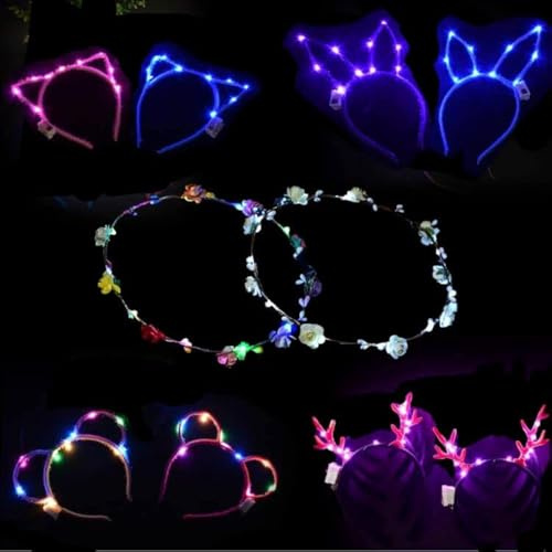 LED-pannband med blomkrans och kattöron 10 st för kvinnor, bröllop, fest