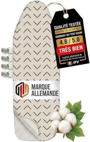 Bügelbrettbezug 150x50 cm Bügelbezug aus 100% Baumwolle - Dampfbügelgeeignet - Extra Dicke Polsterung + Gummizug und Spanner - XXL