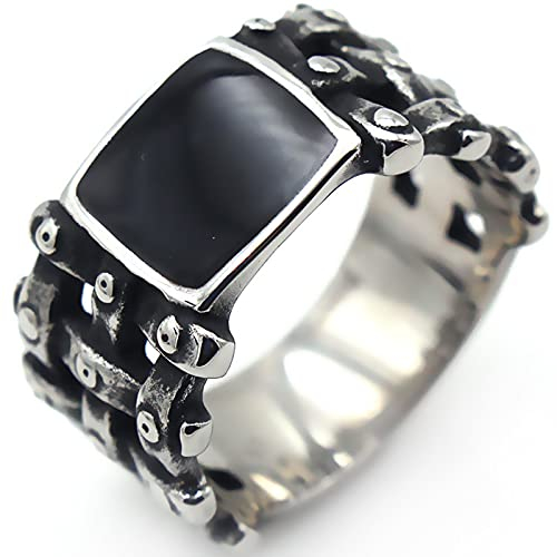 BCughia Vorsteckring Silber, Pinky Ring Herren Titan Stahl Silberner Schwarzer Kettenring mit Emaille Vorschlag Eheringe Geschenk Größe 70 (22.3)