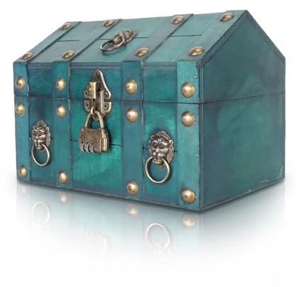 Gugxiom Schatztruhe, Schatzkiste aus Holz mit Zahlenschloss, Handgefertigte Dekorative Box, Vintage-Holzkiste Zur Schmuckaufbewahrung, Schreibtisch-Aufbewahrung, Piraten-Dekoration (Grün)