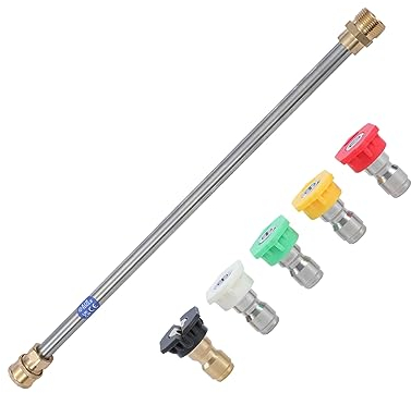 AIM Tools Rallonge de Lance pour Nettoyeur Haute Pression 15 Pouces avec 5 Embouts de Buse, Raccord M22-14mm Filetage Mâle et Déconnexion Rapide de 1/4, Kit de Nettoyage de Gouttière