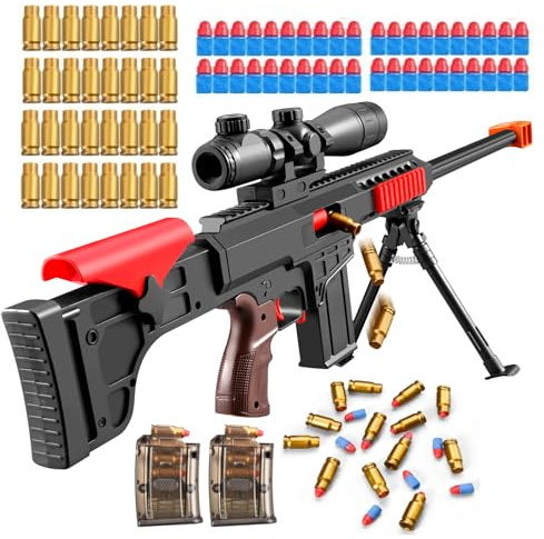 Kyliandi Soft Bullet Toy Gun Sniper Rifle with Scope Realistic Barrel Shotgun Shell ejecting Foam Blaster Gun Dart Pellet Shooting Game for Boys Teen Adult Gifts Age 8 10 12 Year Old (Black)