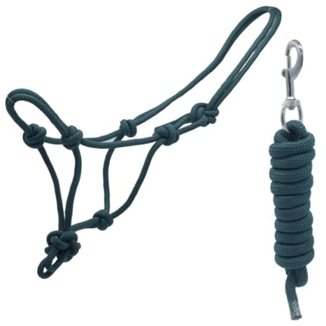 Horse Rope Halter Stiff Polyester Training Halter With Matching Lead Rope For Horses Multiple Sizes Available (Pony, Bottle Green)