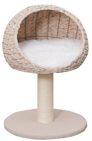 Dehner Lieblinge Kratzbaum Boris, Katzenbaum robust, Kletterbaum für Katzen, ca. 43 x 62 x 43 cm, Plüsch/Spanplatte/Sisal/Rattan, beige/weiß
