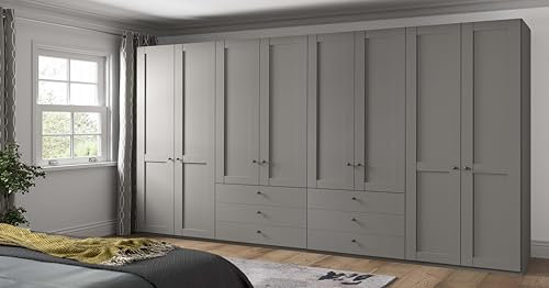 WIEMANN Drehtürenschrank mit 6 Schubkästen, Landhausstil Kleiderschrank 400cm breit, Kieselgrau, Höhe 216cm, Marlow