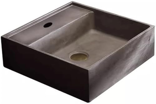 HSHTTKL Fregadero Cuadrado sobre encimera, Lavabo de hormigón para baño, Fregadero de encimera de Drenaje rápido, Lavabo Individual Grande, Lavabo de tocador