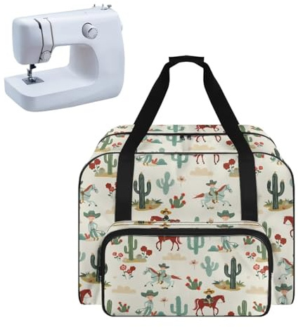 Pzuqiu Custodia per macchina da cucire, imbottita, adatta per la maggior parte delle macchine da cucire standard, Cactus Cowboy, Borsa per macchina da cucire