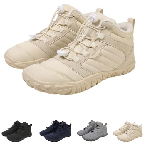 Generiska barfotaskor för män och kvinnor, barfota-vinterstövlar för vandring, trailrunning-skor med Zero-Drop-sula och breda tår, 1698 beige, 36 EU