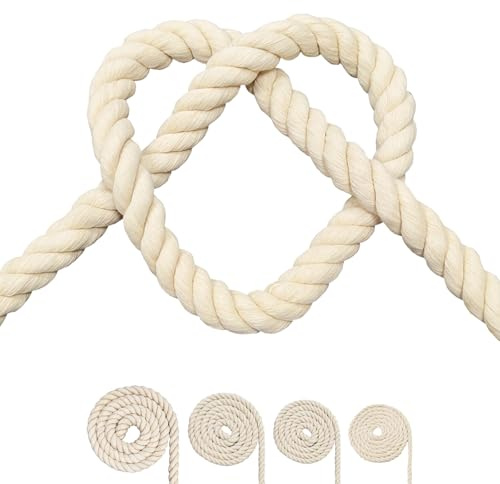 Cotton Rope, Black Cotton Cord, 3 Strand Twisted Macrame Cord (Beige, 6mm x 16 Feet)