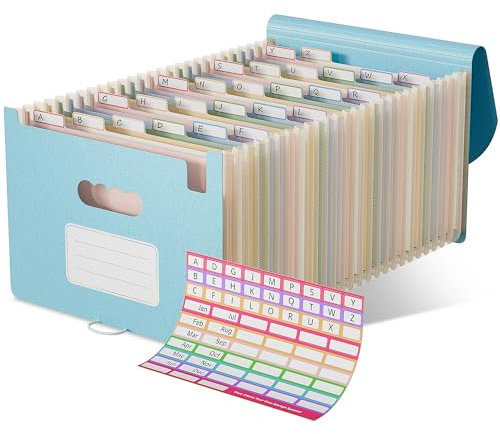 EcoStash Accordion File Organiser, 26 Pockets Wheat Straw Expanding File Folders, Monthly Filling Document Organiser, BPA Free, Return to Nature, Healthy Living, A4/Letter Size - Sky Blue