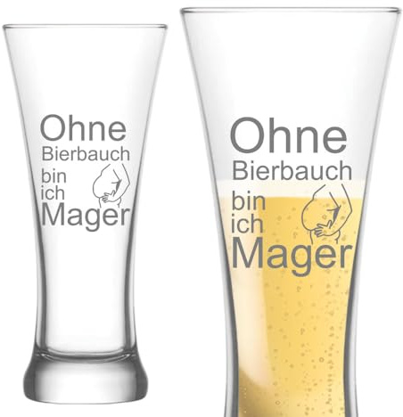 Spaßiges Weizenglas Ohne Bierbauch bin ich mager, graviert, 350ml, 18cm – originelle Geschenkidee für Genießer