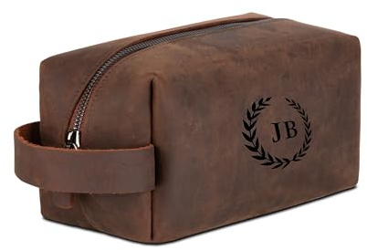 Personalisierbarer Kulturbeutel aus hochwertigem Leder - Handgefertigte Kulturtasche, Leder Dopp Kit für Damen und Herren, Premium Kosmetiktasche für die Reise, personalisierbare Waschtasche-Rötlich
