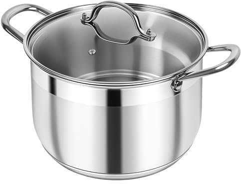 Kirecoo Marmite en acier inoxydable – Marmite robuste de 12 litres avec couvercle visible pour pâtes, soupes, spaghettis, grande marmite antiadhésive à fond épais, batterie de cuisine pour mise en