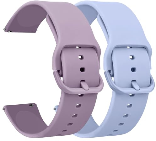 Demark Pack 2 Silicone Watch Straps Bands 20mm 22mm-Quick Release Waterproof Soft Rubber Replacement Straps with Silver Plated Stainless Steel Buckle (Violet/Light Blue, 22mm)