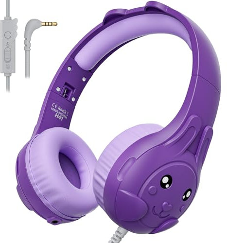 ZIUMIER kopfhörer Kinder, Kinder kopfhörer mit Kabel, 80/90 dB Lautstärkebegrenzung, mit Eingebautes Mikrofo, Audio-Sharing, Faltbare Stereo-Kopfhörer für Schule, Reisen (Lila)
