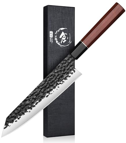 SMITH CHU Japanisches Küchenmesser Profi – 36cm Kiritsuke, Chefmesser mit Hammerschlag-Finish, Scharfe Kochmesser, Japan Messer für Fleisch, Fisch & Gemüse, Hochwertiges Küchenmesser in Geschenkbox | Großes japanisches Kochmesser für Fleisch, Fisch und Gemüse