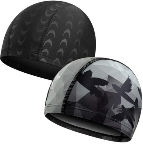 Elastische Badekappen für Erwachsene, 2 Stück Komfortable Stoff Bademütze Weiche Unisex Badekappe, Elastische Badekappen, Leichte Badehaube für Herren Damen Lange Kurzes Haar